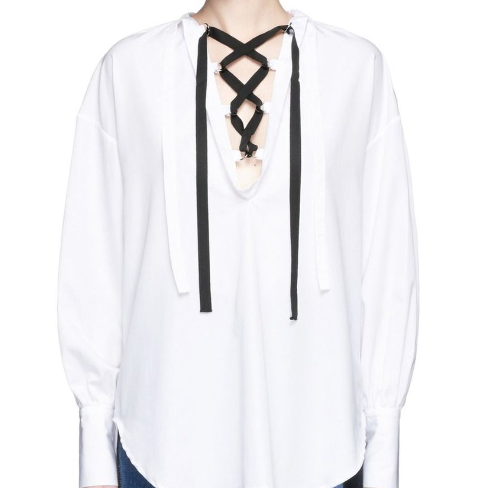 TOME Cotton Lace-Up Peasant Top Blue Small NWT